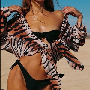 Princess Polly Tiger Print Button Up Cover Up